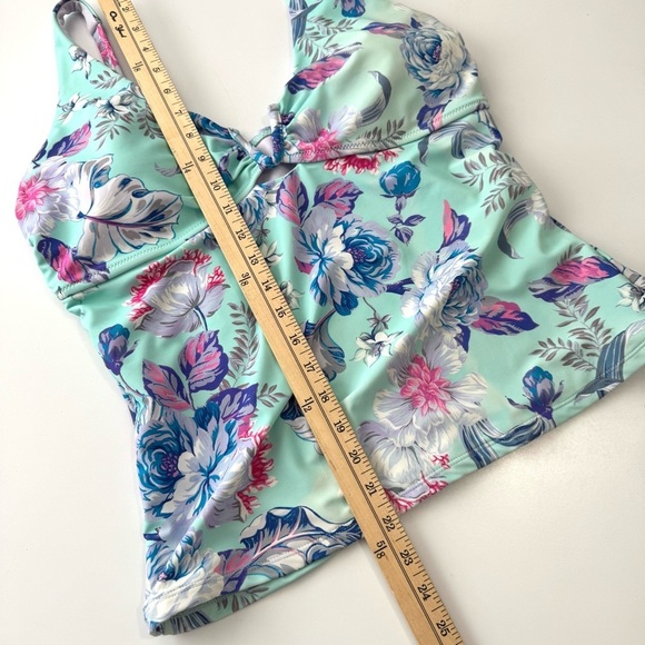 Nanette Lepore Women's Sz 12 Blue Floral Tankini Swimsuit Top Coastal Beachy EUC - Picture 9 of 10